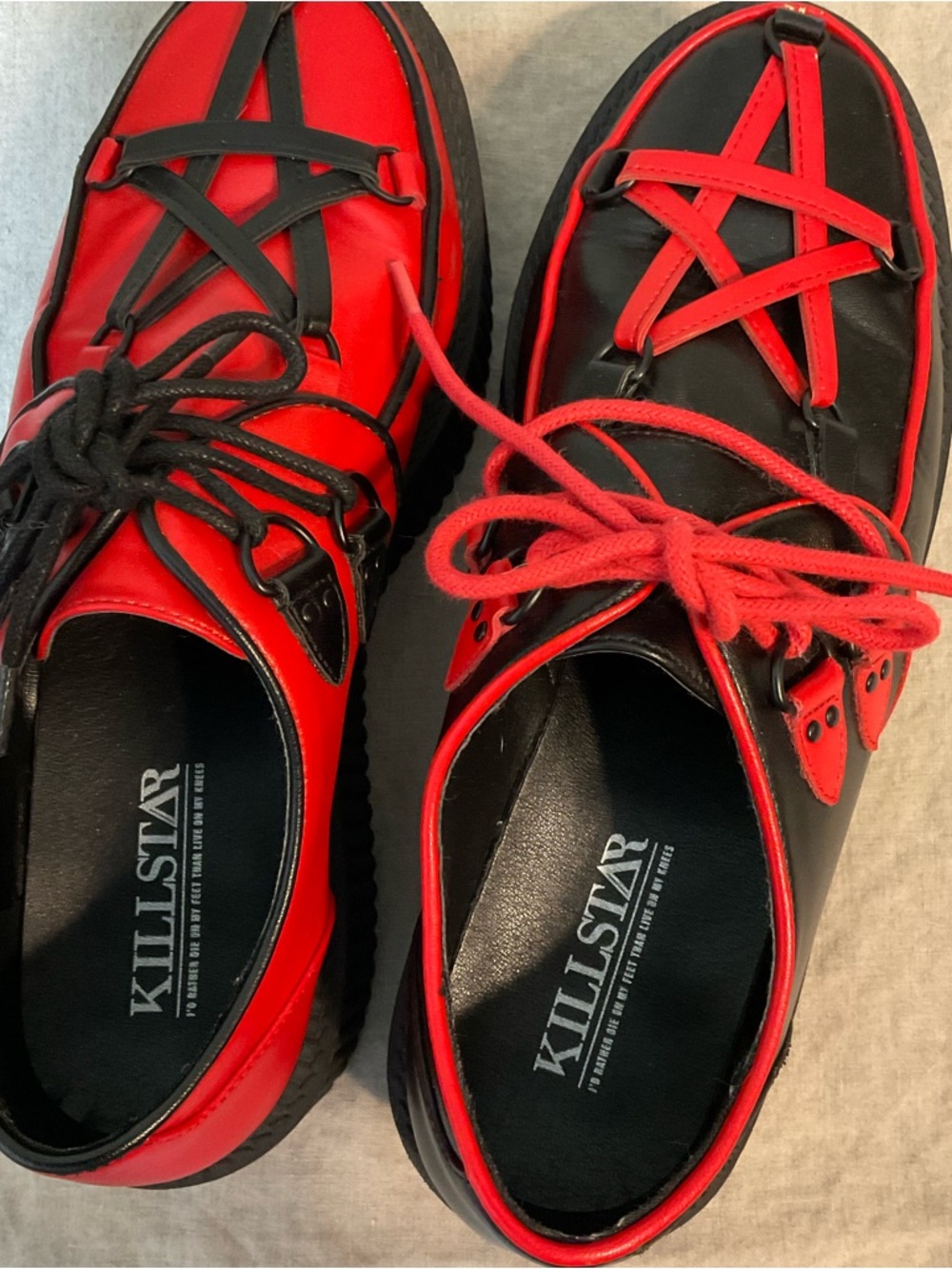 Killstar Black Platform Creeper Shoes with Red Accents